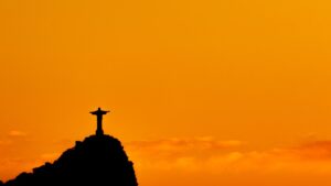 Rio de Janeiro sunset: silhouette of a cross during sunset