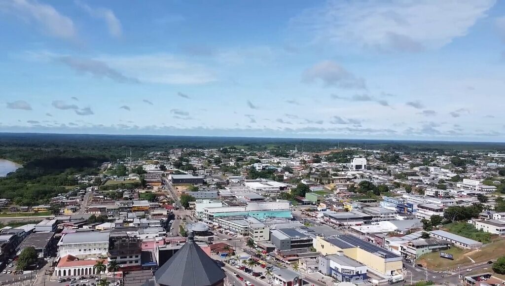 Aerial view of Cruzeiro do Sul and the surrounding forest, Acre